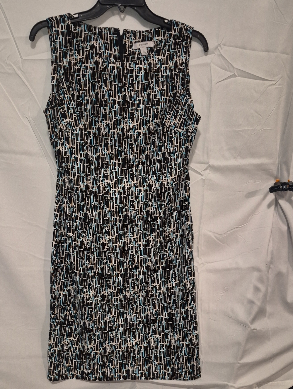 Dressbarn Abstract Geometric Sleeveless Sheath Dress Black Blue Tan